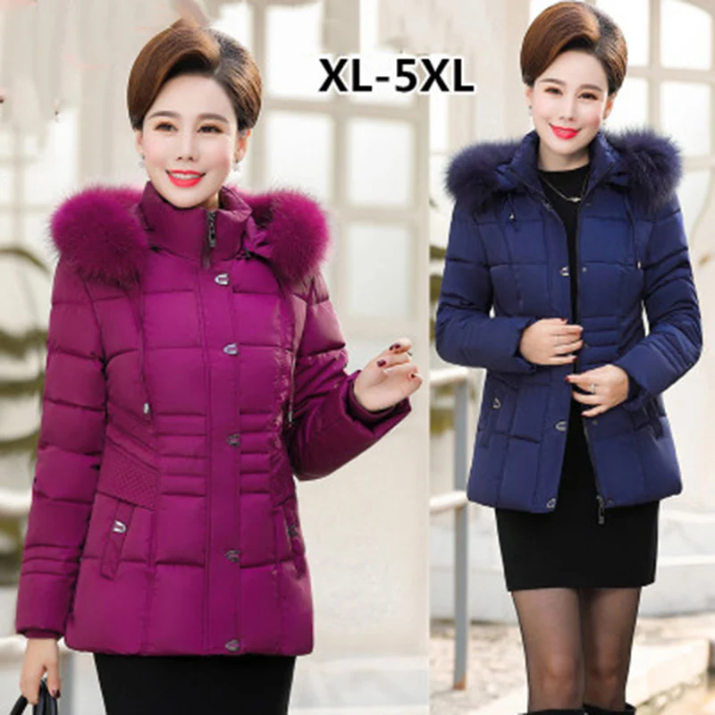 Большие размеры, XL-6XL, зимняя куртка, новое женское пуховое хлопковое пальто, плотное теплое пальто, элегантное тонкое пальто с капюшоном и меховым воротником, Женская куртка