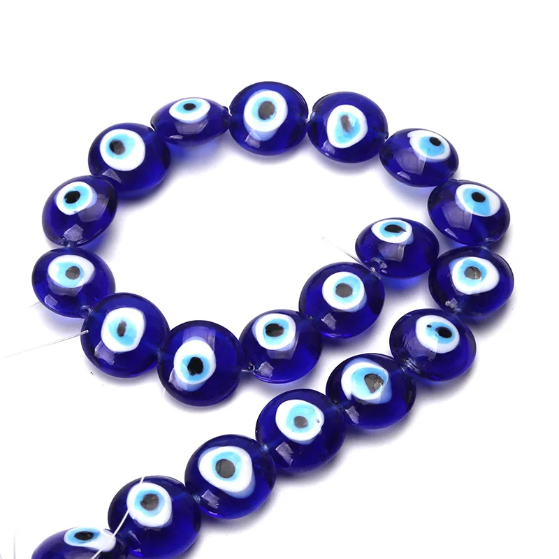 

Dark Blue Evil Eye Lampwork Glazed Glass Round Loose Beads Flat Beads for Jewelry Making Bracelet Earrings Accessories 15\