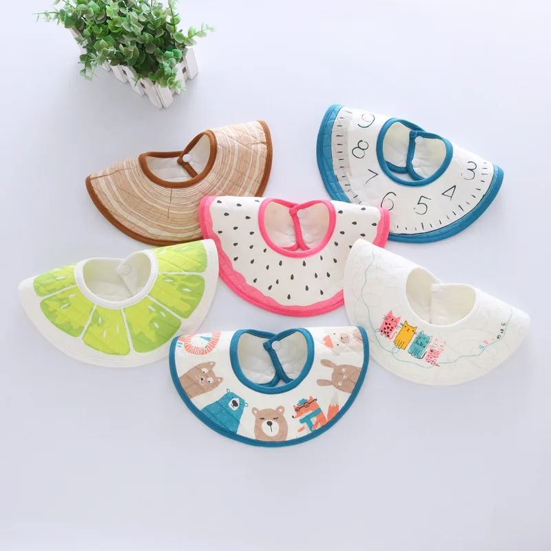 2Pcs Cute Cartoon Printing Baby Drooling Waterproof Bibs Autumn Winter Cotton Round Baby Bib Saliva Towel Kids Things For Babies