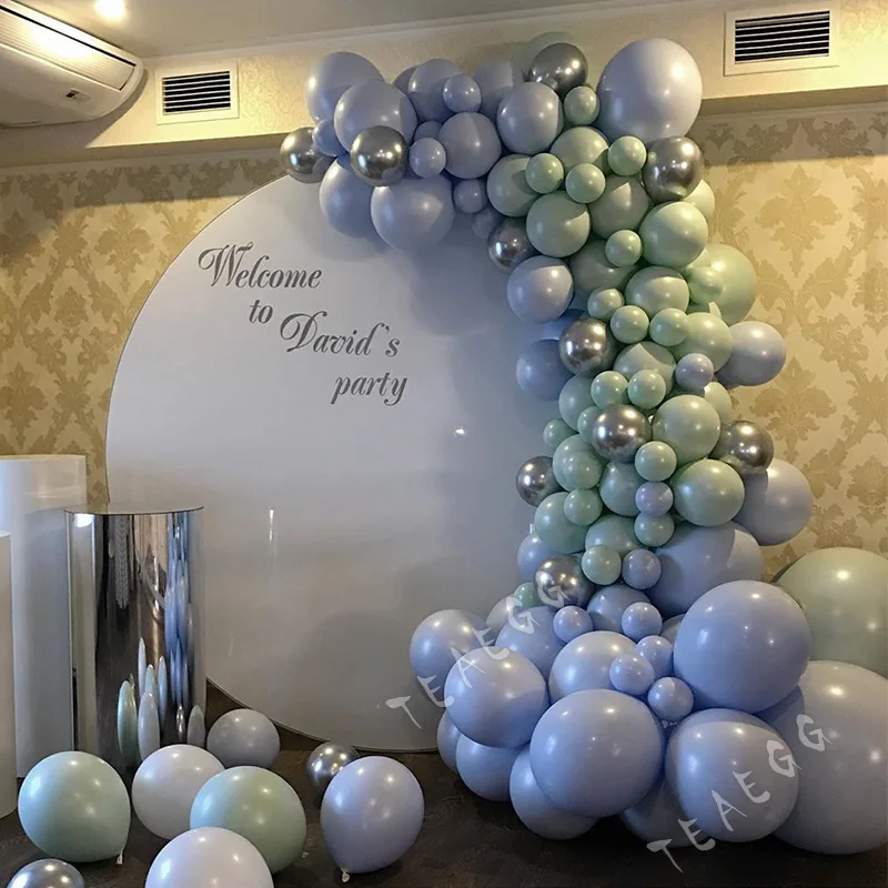 

130Pcs Macaron Blue Green Balloons Garlands Chrome Silver Balloon Arch For Baby Shower 1St Birthday Anniversary Party Decor
