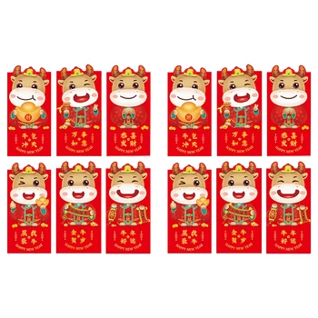 

12Pcs 2021 Money Bags Cartoon Red Envelopes Chinese Red Lucky Envelopes New Year Money Pouches Random Style