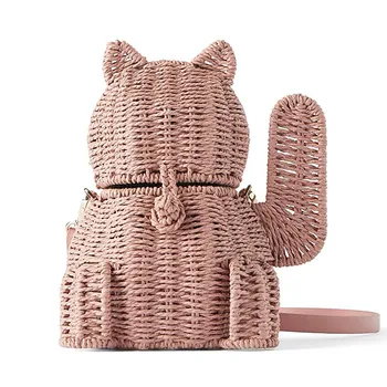 Bandolera con Gato, ¡Novedad! Bolsos de imitación de moda para mujer, cesta para mujer y niña, bolsa de paja con diseño de gato de la suerte