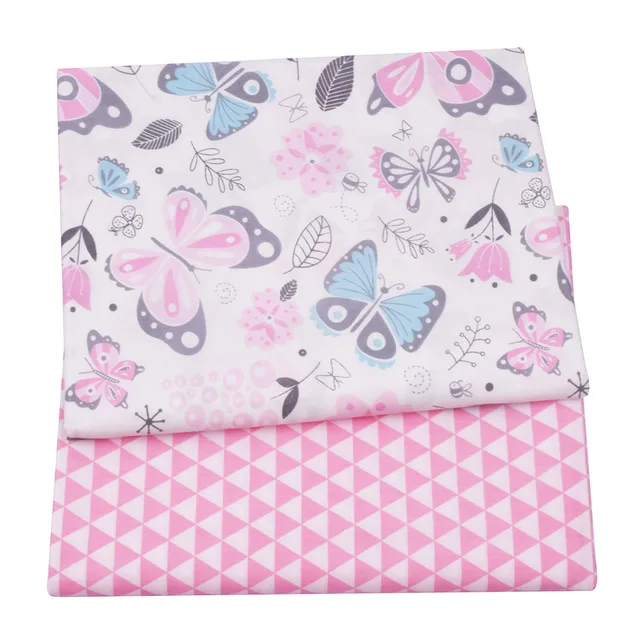 2pcs Pink Cherry Dot Floral Cotton Baby Child Fabric, Sewing Quilting Fat Quarters Textile Fabric For Making Bed Sheet Clothes 5