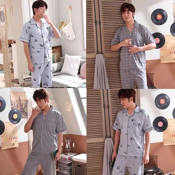 

Men Pajamas Men's Summer Thin Section Cotton Short Sleeve Middle-aged Spring and Summer Days Knitted Cotton Middle-aged Home Wea