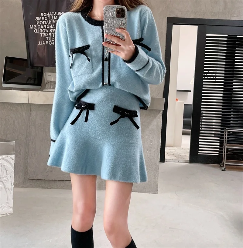50% SALE Women Winter Knitted Mini Cardigan Sweater Set JKP4849
