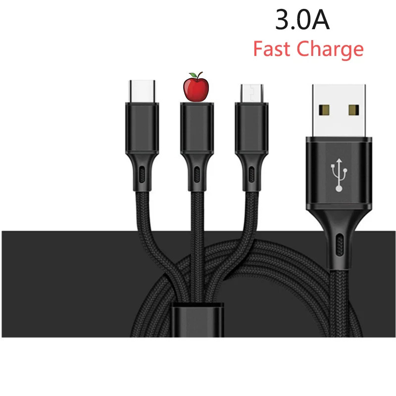Оригинальный 3 в 1 USB кабель для iPhone XR 11 Pro Max X 8 7 samsung S9 Xiaomi 2 usb-c Micro type C 0 A Быстрая