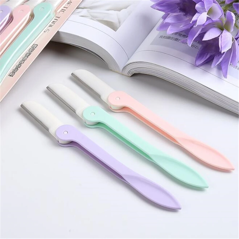 3pcs Portable Eyebrow Trimmer Foldable Razor Eye Brow Shaper Shaver Cutter Facial Hair Remover Women Face Makeup Tool | Красота и
