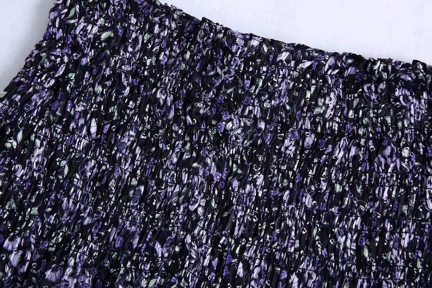 PUWD Women Purple FLower Print Skirt 2022 Spring Fashion High Waist Ladies Folds Sexy Party Skirt Female Elastic Mini Skirts blue skirt