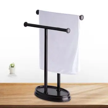 

Stainless Steel Hotel Household Towel Rack Floor Double Pole Bathroom Double T-shaped Towel Rack Bathroom Towel Shelf Holder