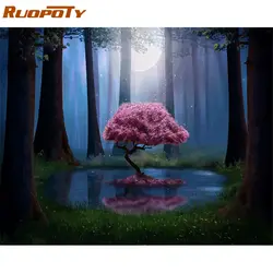 Ruopoty рамка DIY Краска ing по номерам пейзаж лес розовое дерево акриловая краска по номерам для взрослых стены Искусство Pictur домашний декор