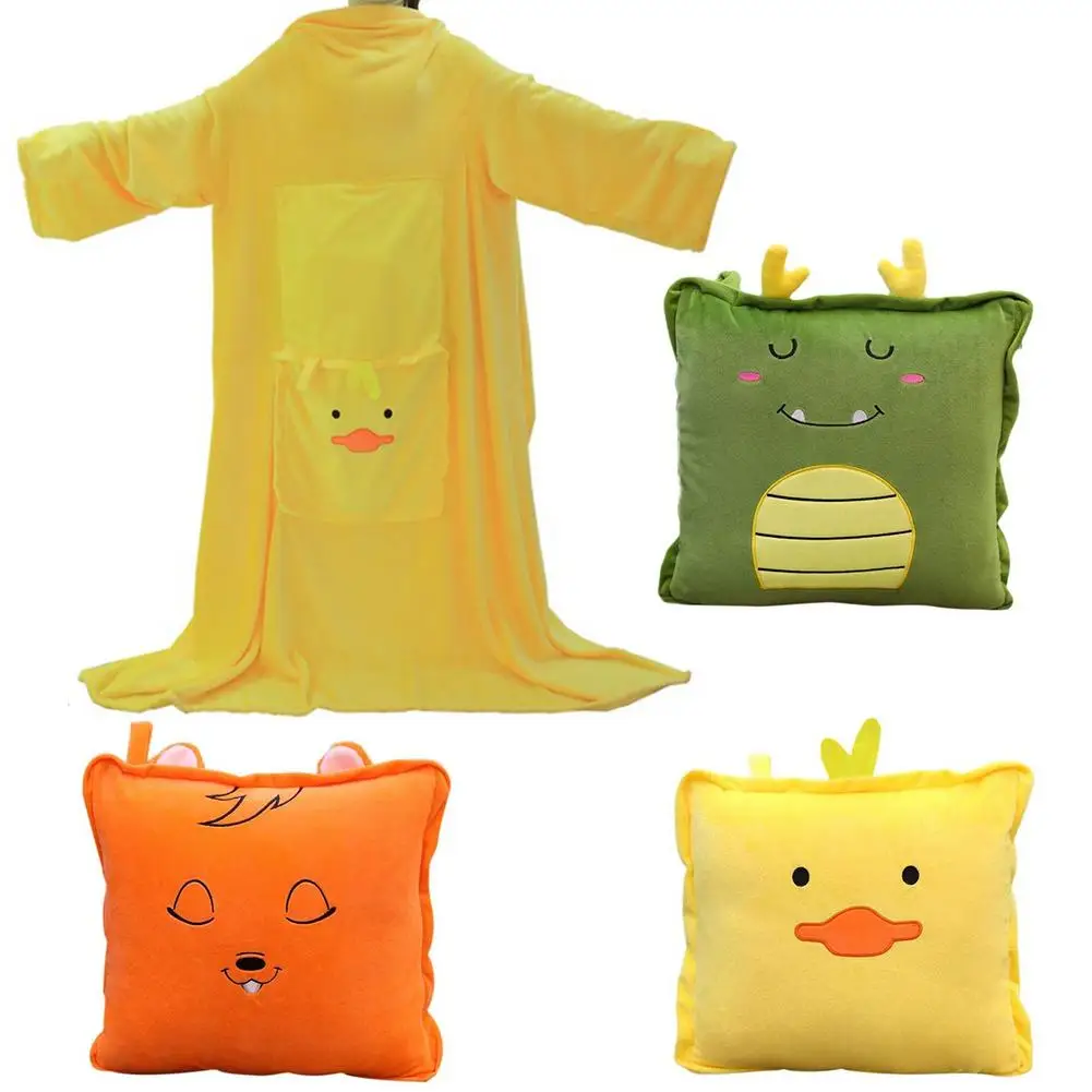 

2 In 1 Multifunctional Lazy Blanket Flannel Parent-child Cartoon Animal Pattern Pillow Wearable Sleeve Blanket