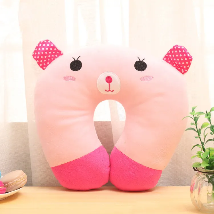 PINK Мультфильм специальный милый 9 видов стилей U форма плюшевая подушка мультфильм животных к автомобильному подголовнику куклы, подушка для путешествий, школьные подарки для девочек - Цвет: PINK