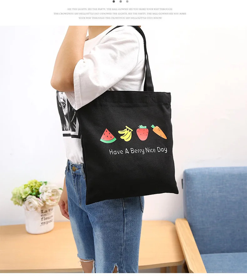 Большая вместительная Холщовая Сумка-тоут, хлопковая холщовая многоразовая сумка для покупок, женские пляжные сумки, сумки для покупок с фруктовым принтом