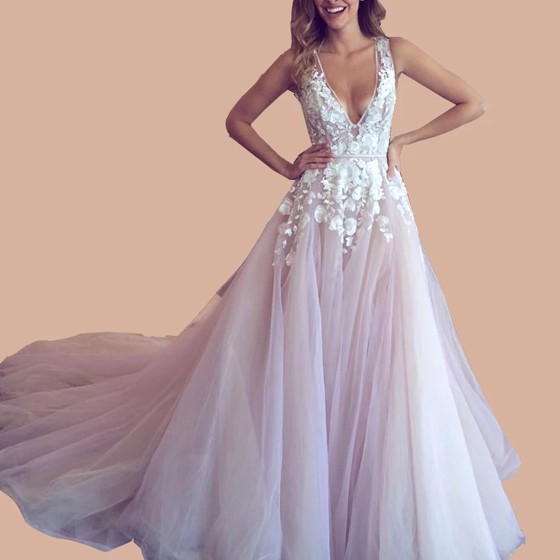 Цветочное ТРАПЕЦИЕВИДНОЕ свадебное платье Robe de mariee сексуальное свадебное платье без рукавов свадебное платье из тюля с длинным шлейфом Vestido De Noiva