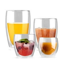 Новинка; 1, 6 штук в партии, с двойными стенками, Стекло эспрессо Кофе чашки консервные банки с двойными стенками выстрел Стекло пивной бокал, Кубок Посуда 80 мл/250 мл/350 мл/450 мл