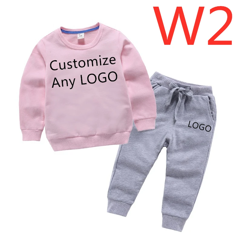 W2/новая детская одежда утепленные Модные топы с длинными рукавами+ штаны, однотонные удобные теплые костюмы в стиле Харадзюку - Цвет: Pink Grey