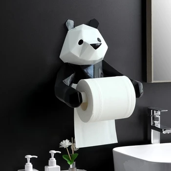 

Resin Panda Figurine Wall Mounted Rolling Paper Holder Punch Free Bathroom Decoration LB88