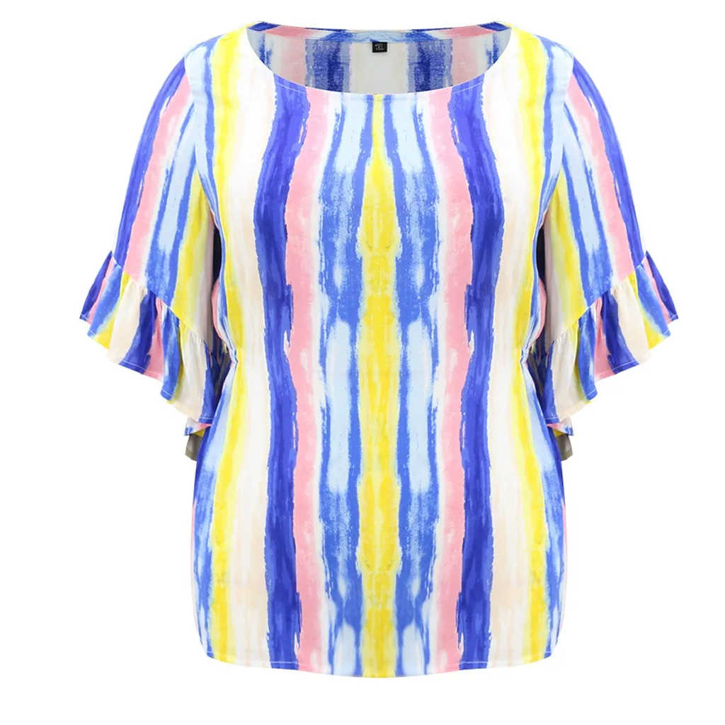CHAMSGEND женская футболка размера плюс полосатая с принтом Tie Dye летняя круглым