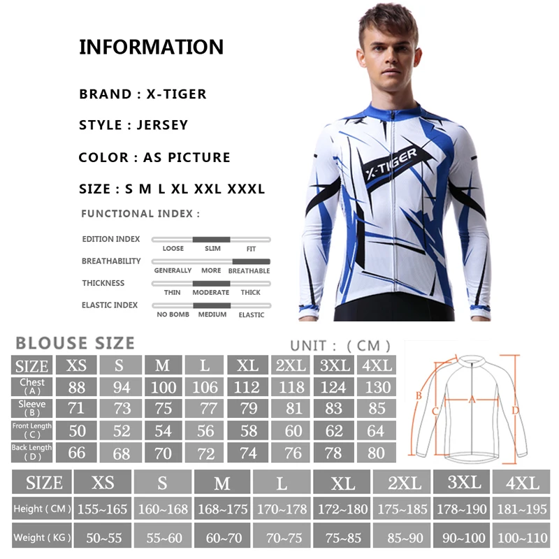 X-Tiger Polyester Men Cycling Jersey Cycling Clothing Quick-Dry Bike Clothes Long Sleeve Maillot Ropa Ciclismo hombre