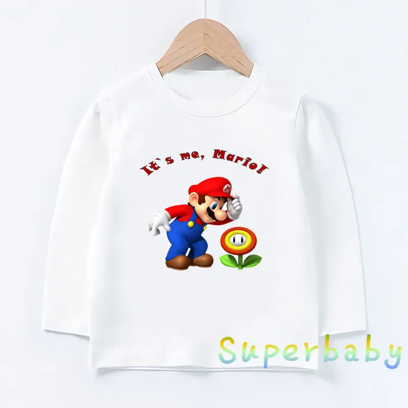 LKP5222-G Детская футболка с принтом «Super Mario Bros» Забавные топы с рисунком для маленьких мальчиков и девочек, детская футболка с длинными рукавами LKP5222 - Цвет: LKP5222-G