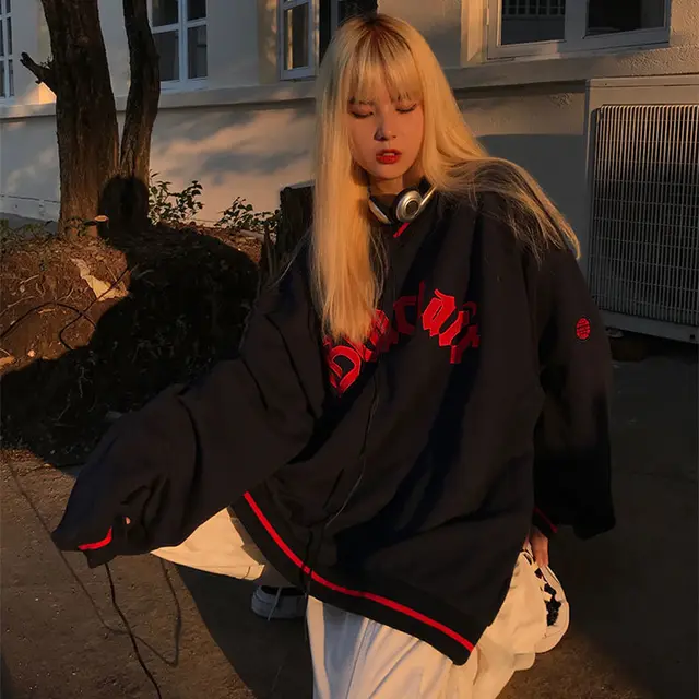 Women Hoodies V-neck Pullover Tops Loose Long-sleeves Letter Fashion Female 2021 Hot Hit y2k Ins Casual All-match Top Clothing red