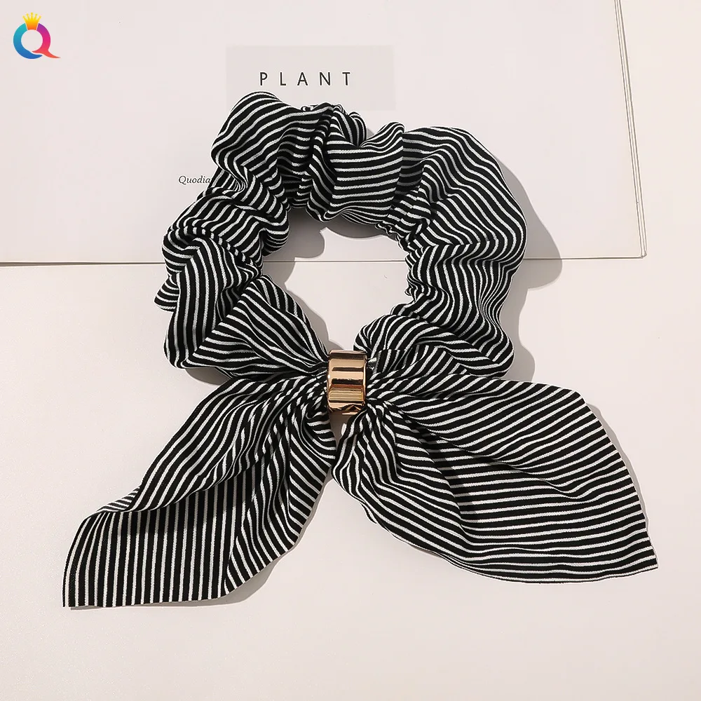 hair clips for thick hair Fashion Printing Hair Accessories Scarf Ribbons Scrunchie For Women Elegant Bow Tie Ponytail Holder Girl Elastic Hair Bands black head scarf Hair Accessories