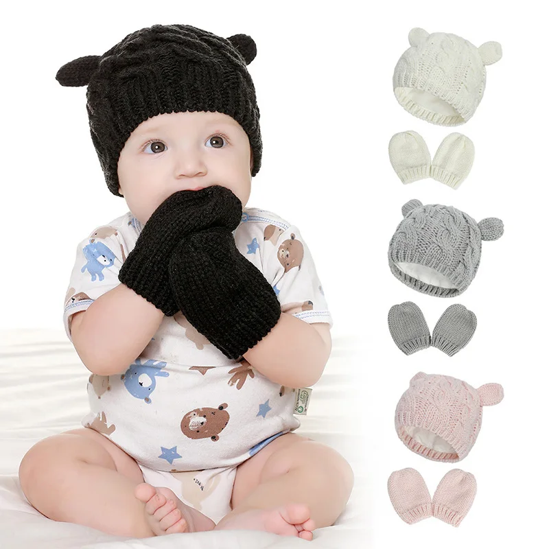 2 PCS Baby Kids Girls Boys Winter Knit Hat Glove Beanie Cap Set 0-18 Month knit hat,baby hat