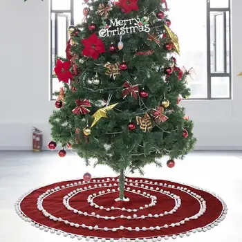 

122cm Red Plush Christmas Tree Skirts White Ball Circle Linen Tree Skirt Christmas 2021 New Year Decoration For Home House