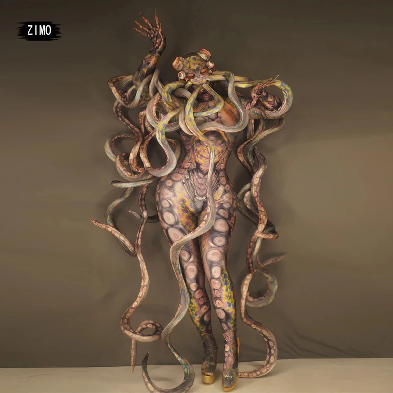 GOGO Halloween costume party horror thriller alien Octopus lifelike jumpsuit stage performance dancer festival outfit drag queen
