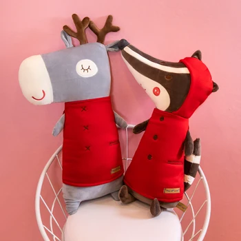 

Candice guo plush toy stuffed doll cartoon animal red cloth deer elk fox sleeping bedtime story friend christmas day gift 1pc