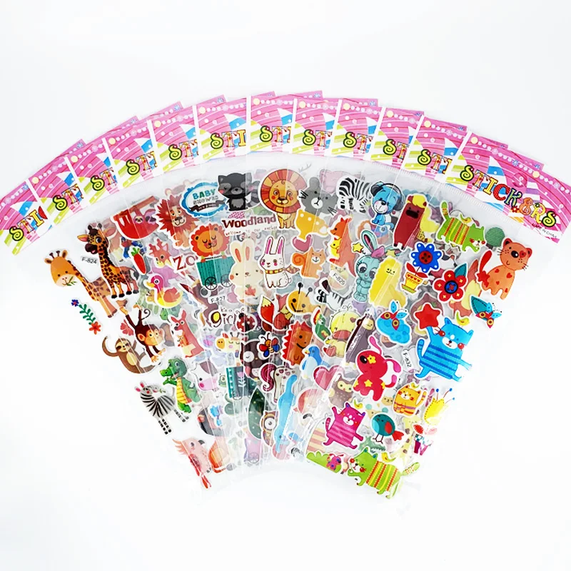 12 Sheets/Pack Kids Stickers 3D Puffy Bulk Cartoon Zoo Animal / Fruits Various Scrapbooking Stickers for Girl Boy Birthday Gift 2