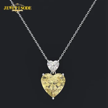 

Jewepisode Classic Heart Design Citrine Quartz Lab Moissanite Pendant Necklaces Solid Silver 925 Jewelry Necklace Birthday Gift
