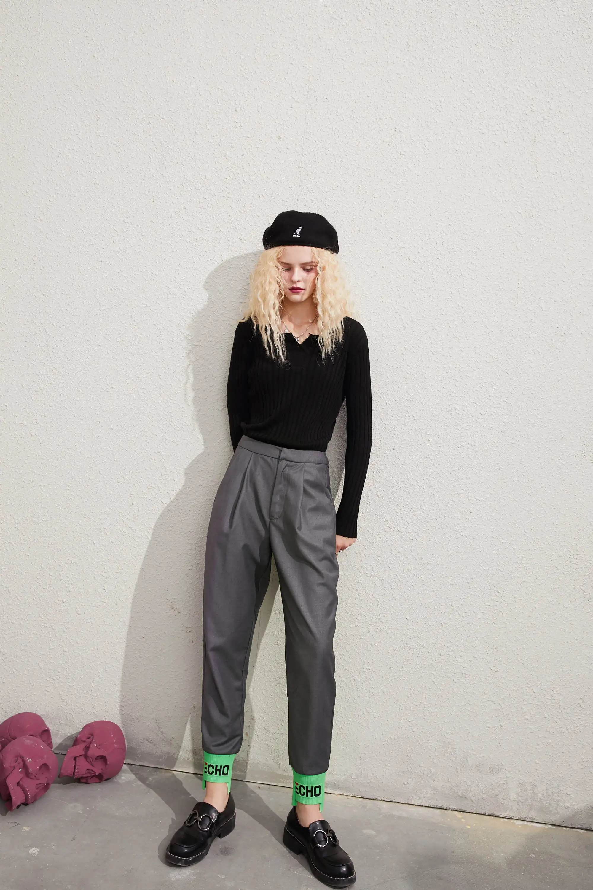 ELFSACK Solid Minimalist Straight Casual Women Harem Trousers,2020 Autumn ELF Colorblock High Waist Korean Ladies Daily Bottom