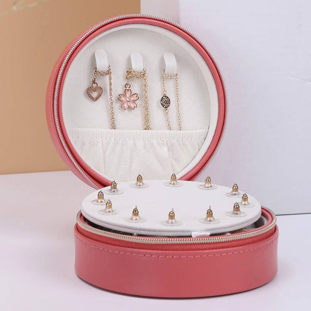 Модные Портативные круглые серьги, кольцо, ожерелье, коробка для ювелирных изделий на молнии, сумка для хранения, сохраняющая порядок