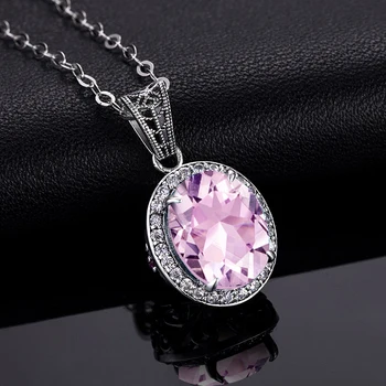 

100% Genuine S925 Sterling Silver Pendants Necklace Olivine Pink Topaz Diamond Pendant Silver 925 Luxury Women Wedding Jewelry