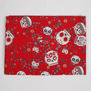 

Printed cotton canvas handmade DIY fabric red background flower skeleton series clothing fabric