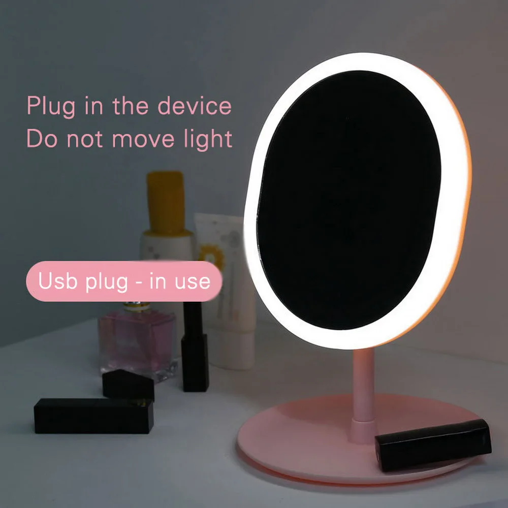 Светодиодный светильник для макияжа с зеркалом и подсветкой, натуральный белый светодиодный светильник на день, съемная база для хранения, 3 режима для Espelho Lustro LD - Цвет: Oval USB plug