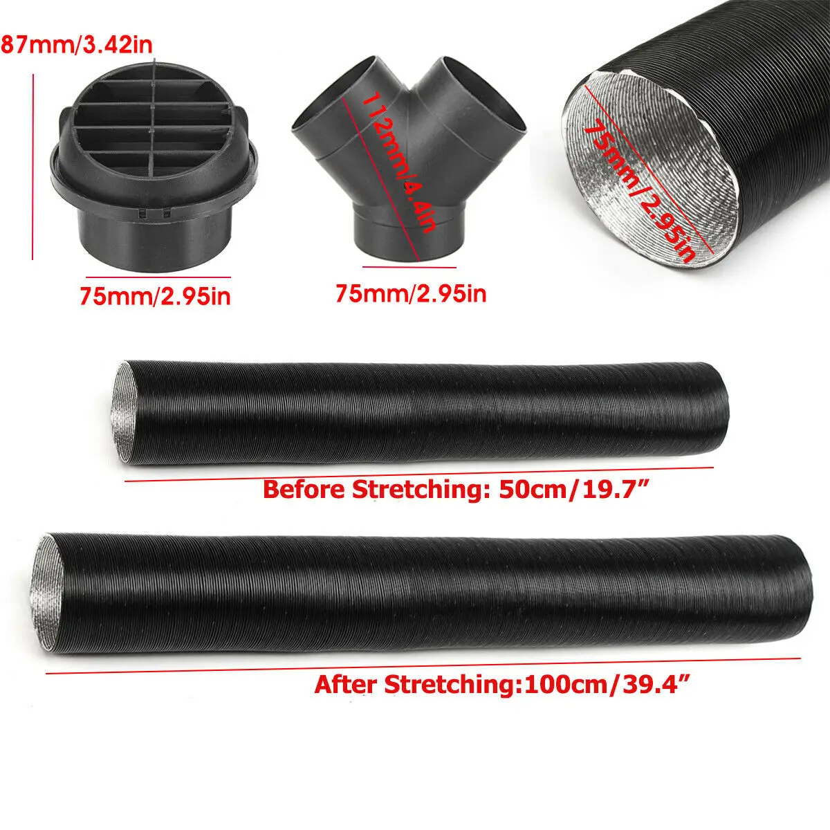 

75mm Heater Pipe Duct Warm Air Outlet Vent Y Piece Connector Clip For Webasto Warm Air Ducting