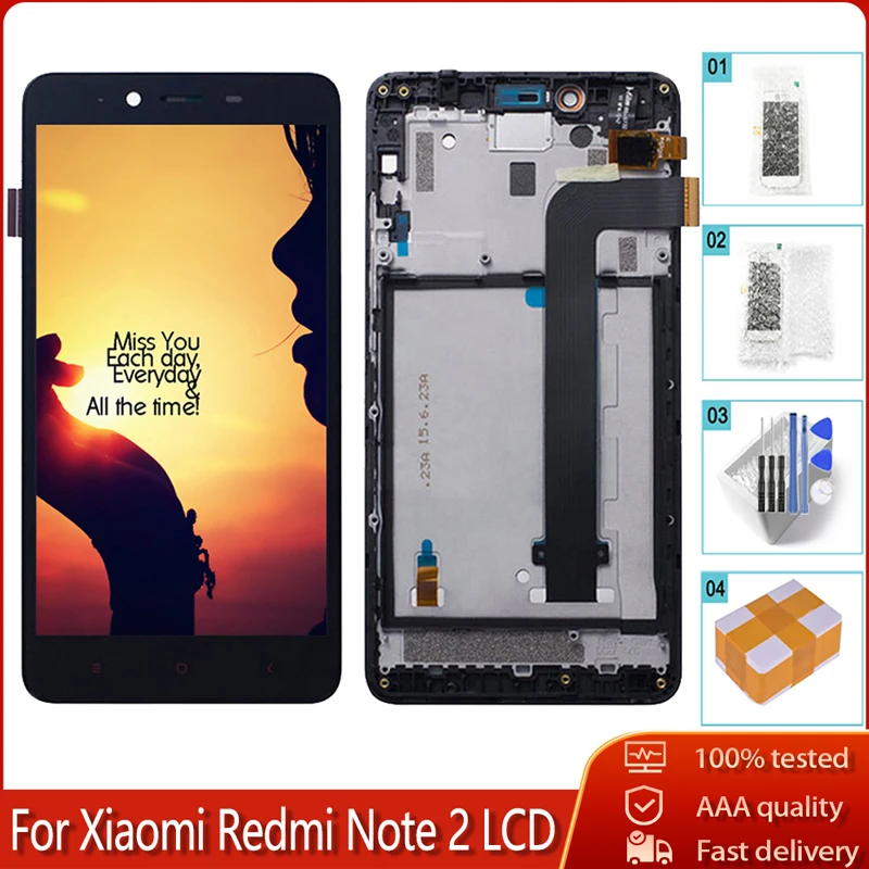 5 Новый ЖК-дисплей для Xiaomi Redmi Note 2 экран с дигитайзером в сборе рамкой со средней |