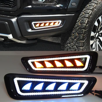 

CSCSNL 1 Pair DRL LED Daytime Running Lights with Turn Signal Fog Lamp For Ford Raptor SVT F150 2017 2018 2019