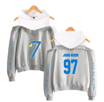 

2020 Fashion JIMIN JIN RM V J-hope Jung Kook Kpop Hoodie Lady Sexy Off Shoulder Sweatshirt Print Soul Map 7 Casual Hoody Jacket