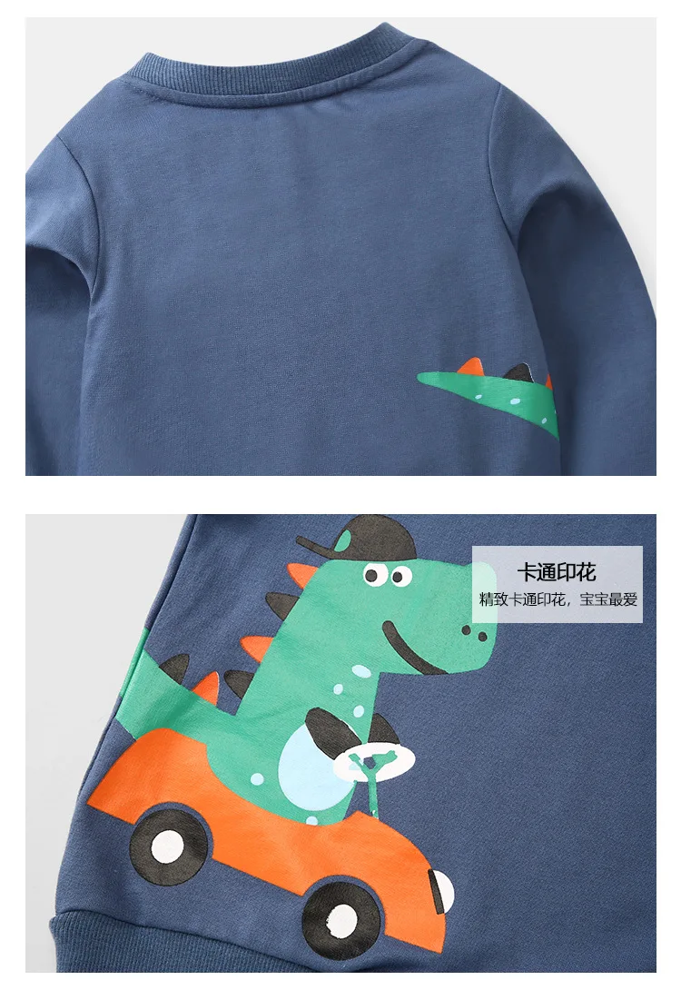 Толстовка с капюшоном для мальчиков, коллекция года, весна-осень, стиль, корейский стиль, модная одежда для малышей, западный стиль, чистый хлопок, свитер с рисунком динозавра Топы F