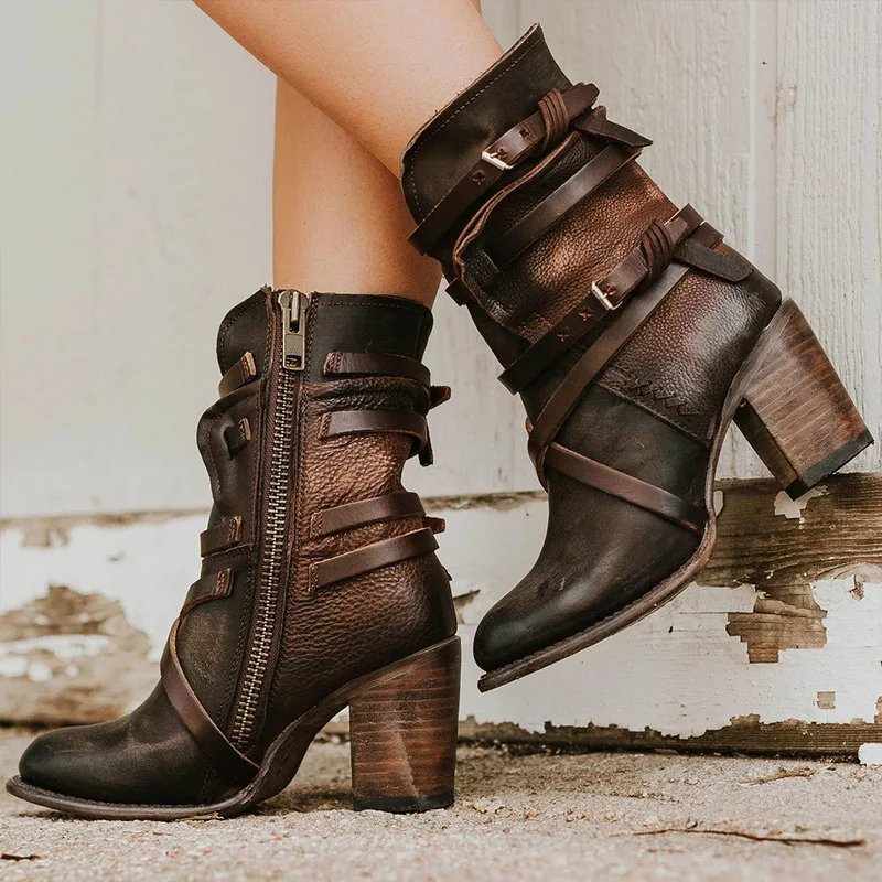 LOOZYKIT/модные ботинки с круглым носком в стиле панк готик с пряжкой и ремешком женская обувь ботинки на молнии уличная локомотив mujer zapatos