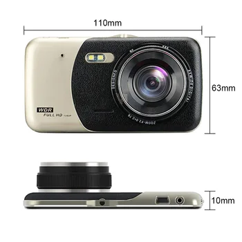 

Universal HD 4 Inch Dual Lens Image 1080P Hidden Wide Angle Driving Recorder Dash Cam Dual Lens Car DVR Camera Support Reversing
