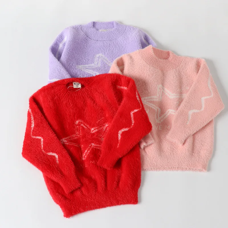 

2019 Autumn And Winter New Style Girls Kids' Sweater Star Imitation Mink Warm Sweater Baby Girls Korean-style Childrenswear Fash