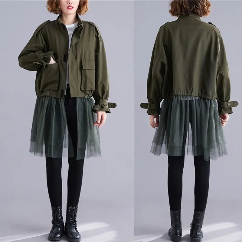 NYFS Новое Осеннее женское однотонное пальто свободная модная сетчатая стеганая куртка
