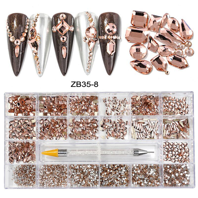 Multi Nail Rhinestones Kit Flatback 240pcs Alloy Charms (Neon,Pink,AB,Blue) Glass Jewelry Nail Art Crystal Box 2022