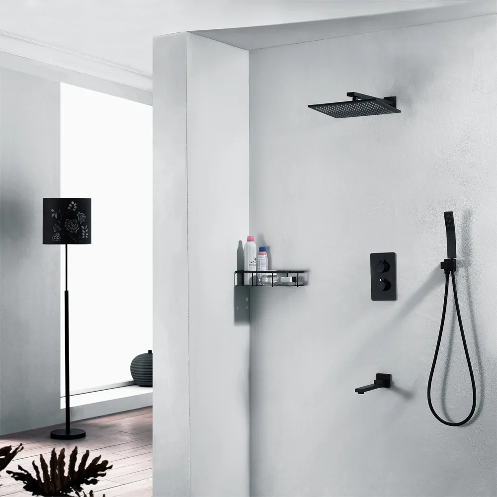 

Hideep Black Constant Temperature Shower Full Copper Embedded Box Income Wall Mounted Concealed Installation Shower Shower Suit