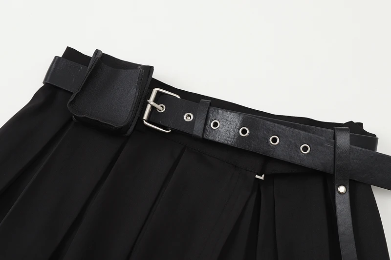 2021 Punk Gothic Black Pleated Crop Skirts Women High Waist Belt Tide Grunge Goth Sexy Skirt Summer Y2K Fashion Egirl Clothes long skirts