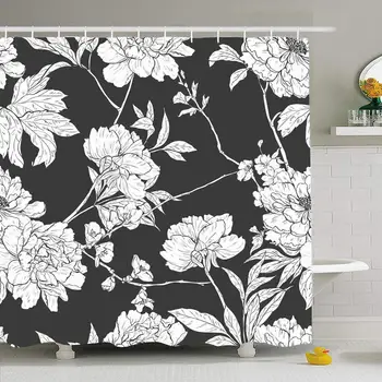 

Shower Curtain Set with Hooks 72x72 Books Print Floral Spring Leaf Hand Drawn Apparel Graphic Vintage Nature Seamless Textures
